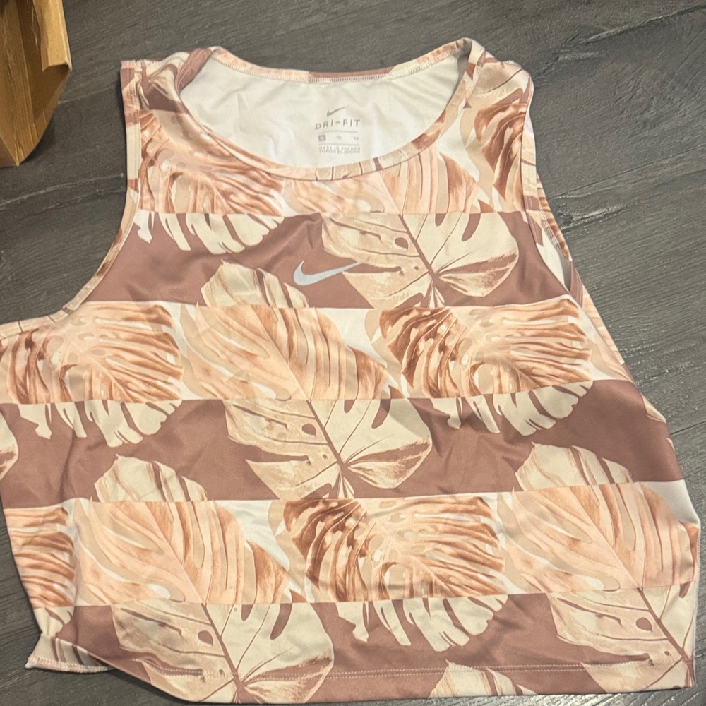 Nike Women's Tropical Leaf Tank Top - Pink and Cream